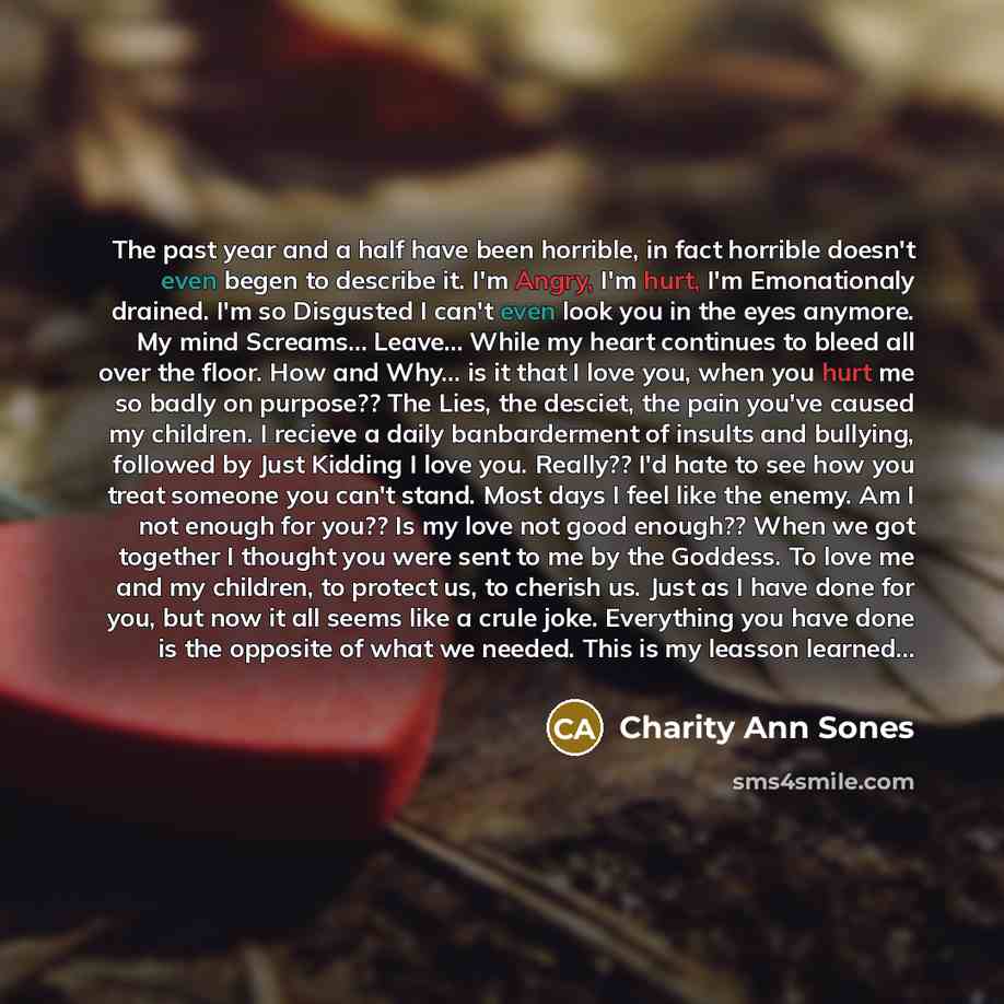“The past year and a half have been horrible, in…” quote by Charity Ann Sones