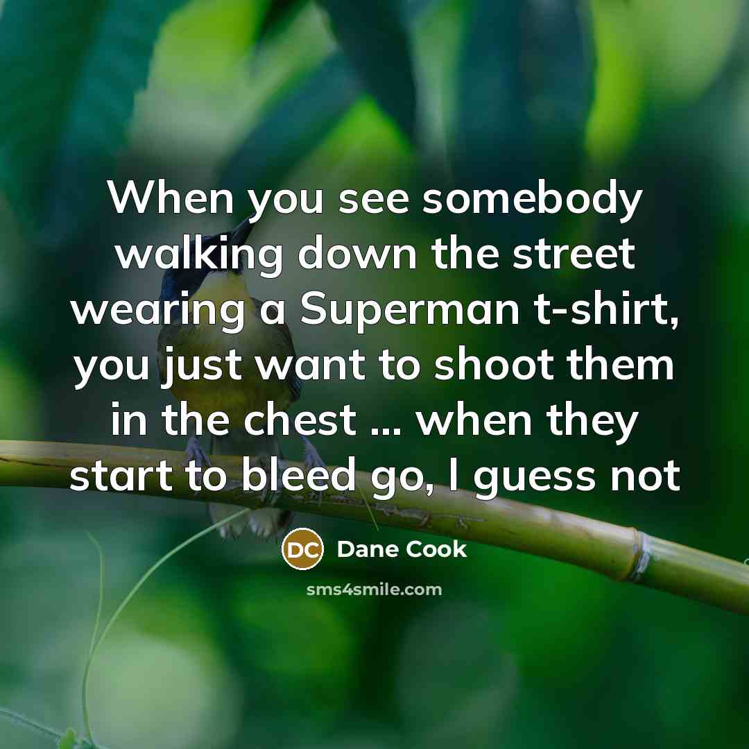 “When you see somebody walking down the street wearing a Superman t-shirt, you just want to shoot them in the chest ... when they start to bleed go, I guess not” quote by Dane Cook