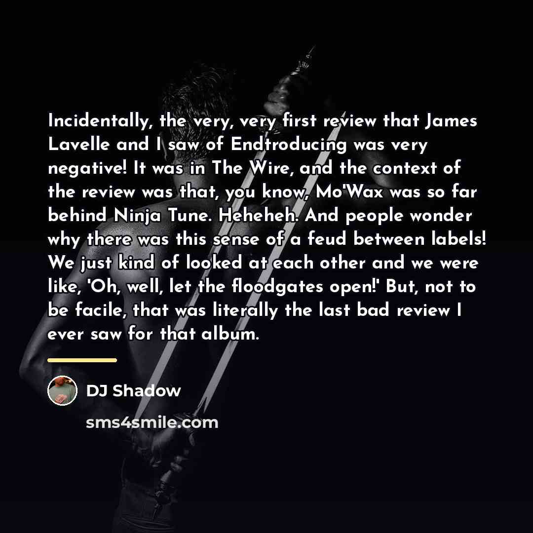 “Incidentally, the very, very first review that James Lavelle and…” quote by DJ Shadow