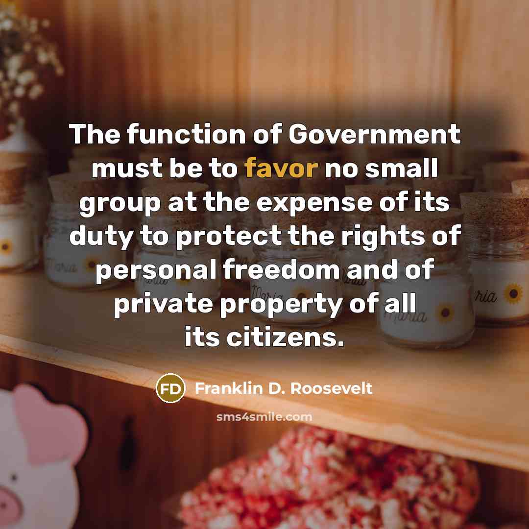 “The function of Government must be to favor no small…” quote by Franklin D. Roosevelt