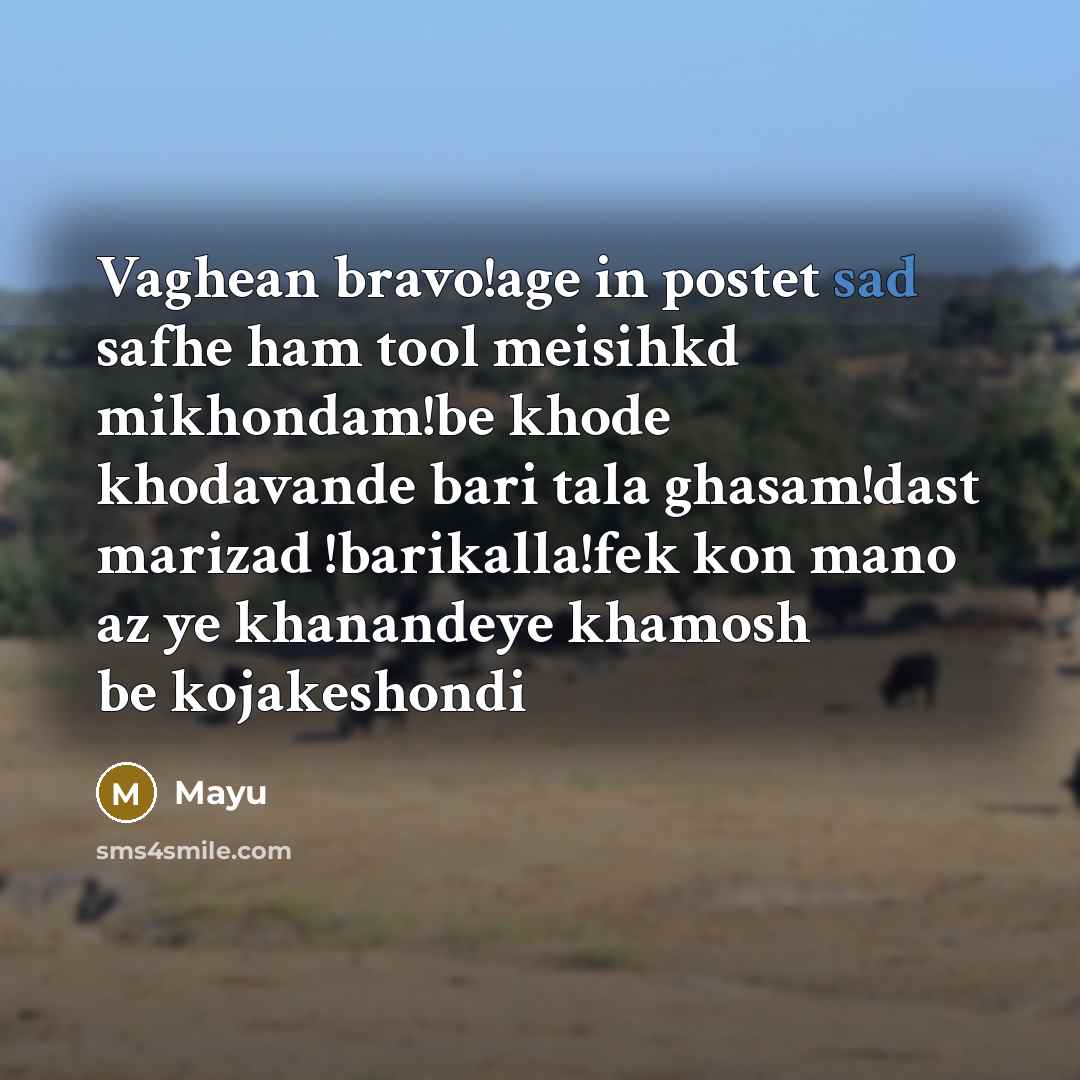 “Vaghean bravo!age in postet sad safhe ham tool meisihkd mikhondam!be khode khodavande bari tala ghasam!dast marizad !barikalla!fek kon mano az ye khanandeye khamosh be kojakeshondi” quote by Mayu