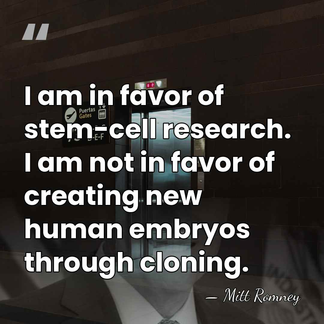 I am in favor of stem-cell research. I am not in favor&hellip; - Mitt Romney
