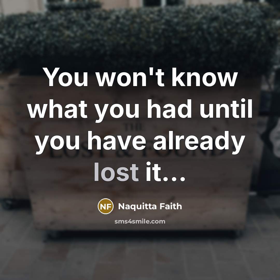 “You won't know what you had until you have already lost it...” quote by Naquitta Faith