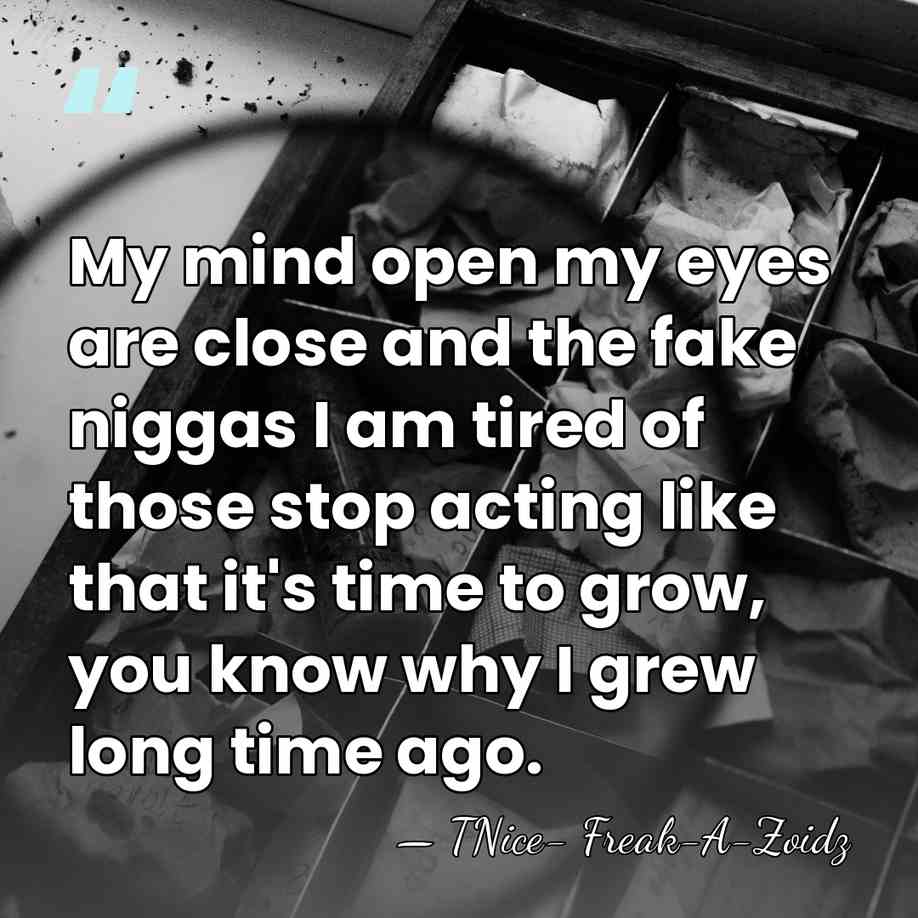 My mind open my eyes are close and the fake niggas I&hellip; - TNice- Freak-A-Zoidz
