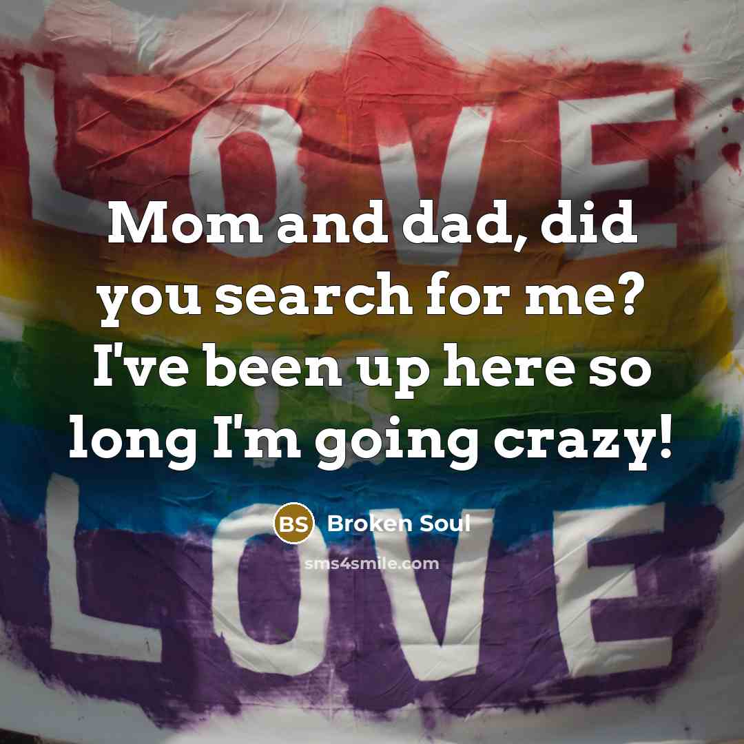 “Mom and dad, did you search for me? I've been up here so long I'm going crazy!” quote by Broken Soul