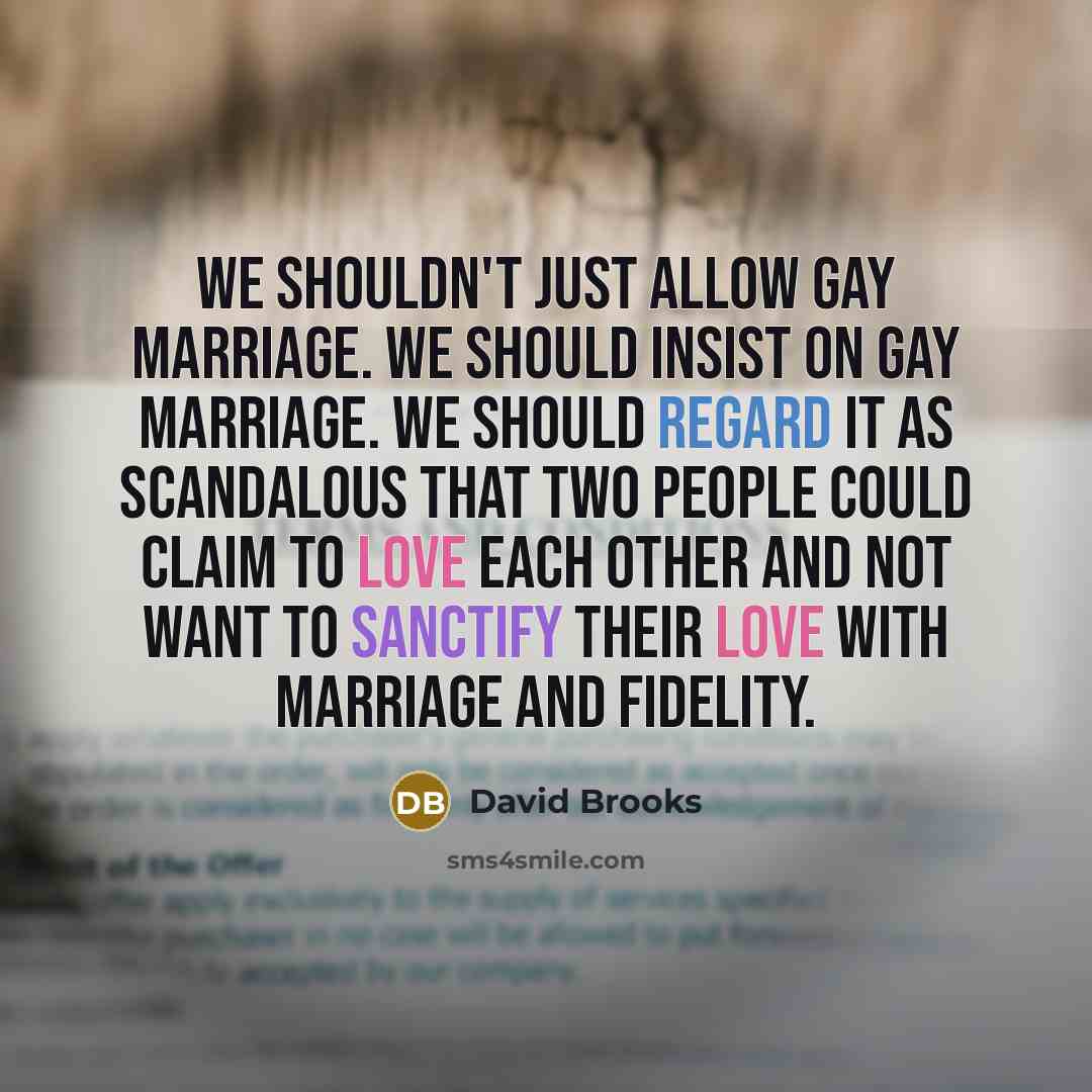 “We shouldn't just allow gay marriage. We should insist on…” quote by David Brooks
