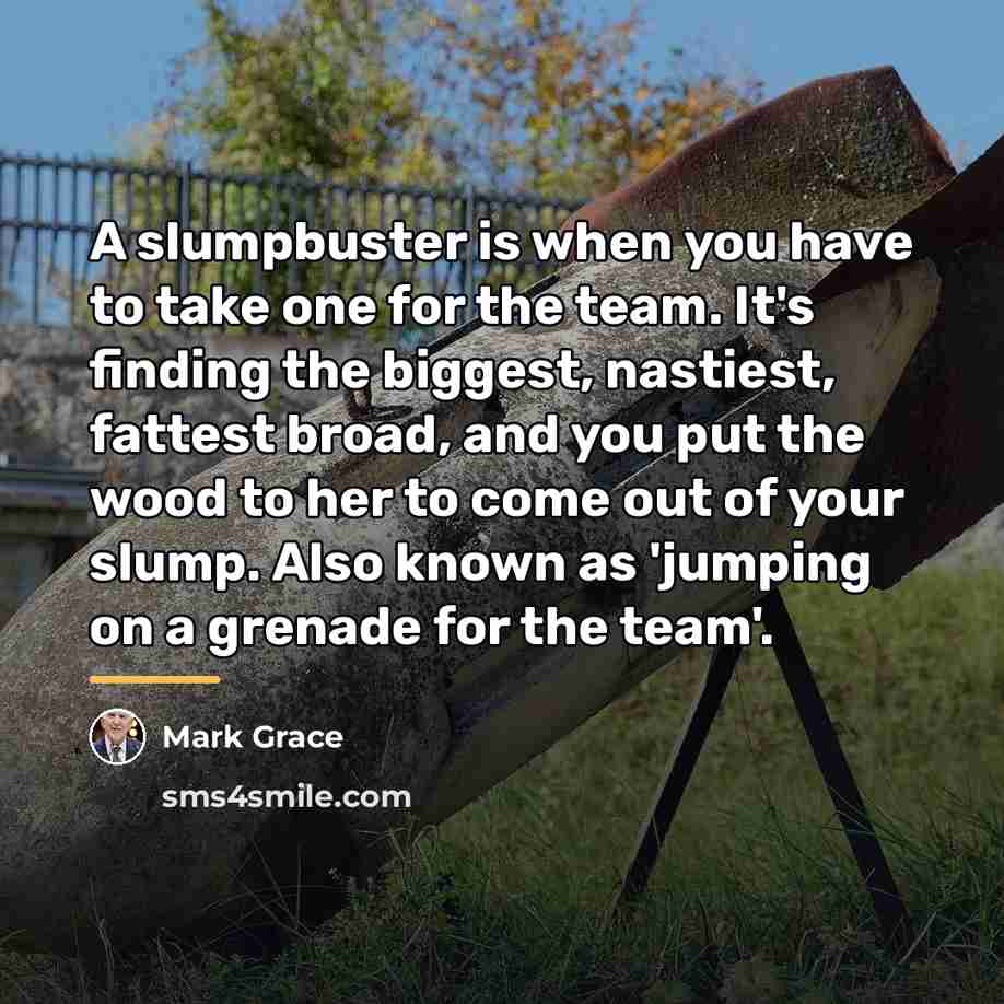 “A slumpbuster is when you have to take one for…” quote by Mark Grace