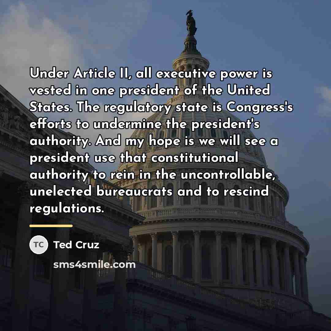 “Under Article II, all executive power is vested in one…” quote by Ted Cruz