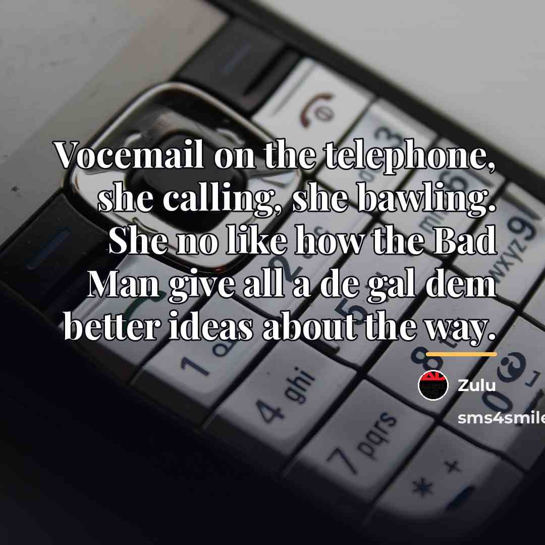 “Vocemail on the telephone, she calling, she bawling. She no…” quote by Zulu