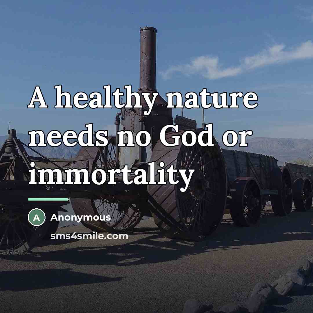 “A healthy nature needs no God or immortality…” quote by Anonymous
