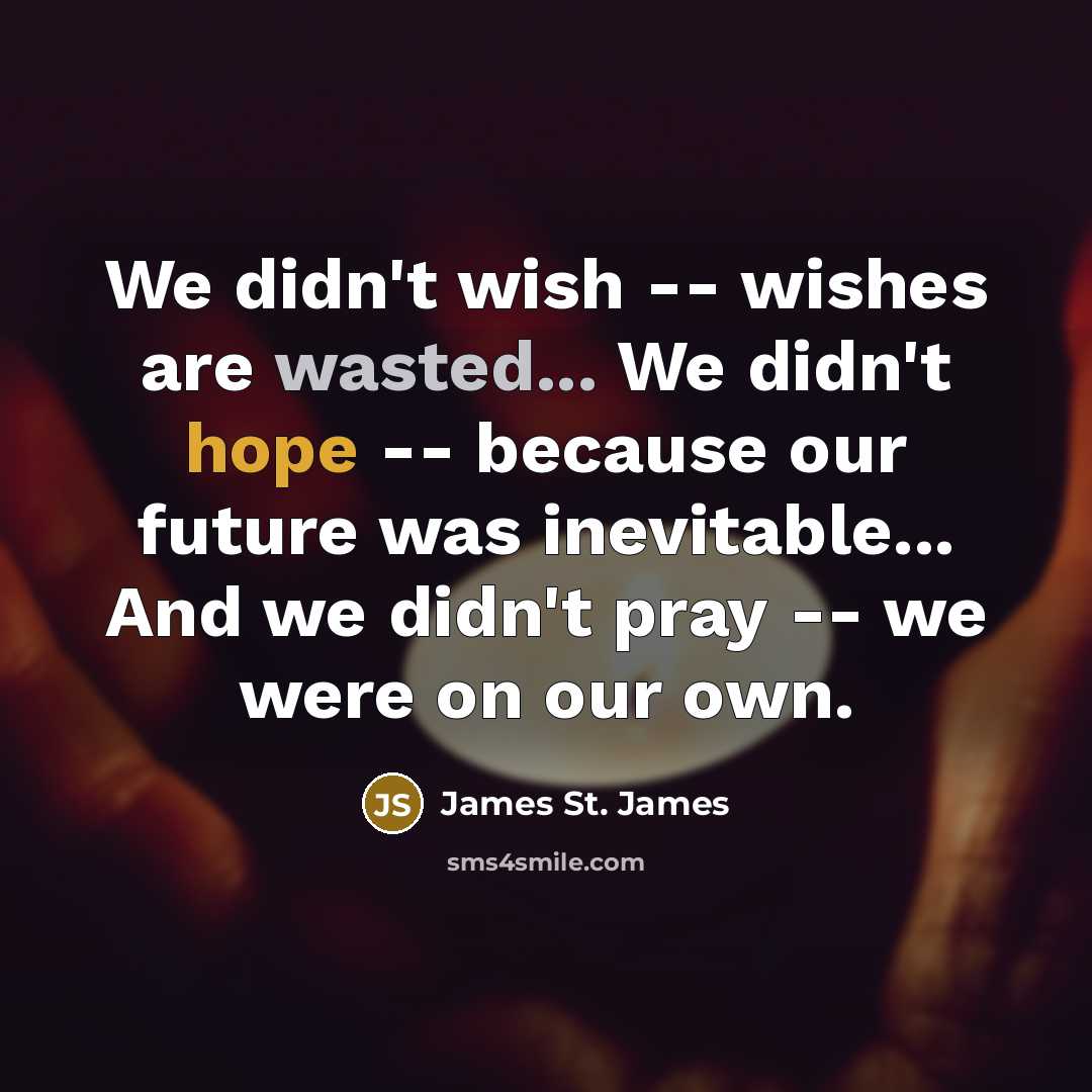 “We didn't wish -- wishes are wasted... We didn't hope…” quote by James St. James