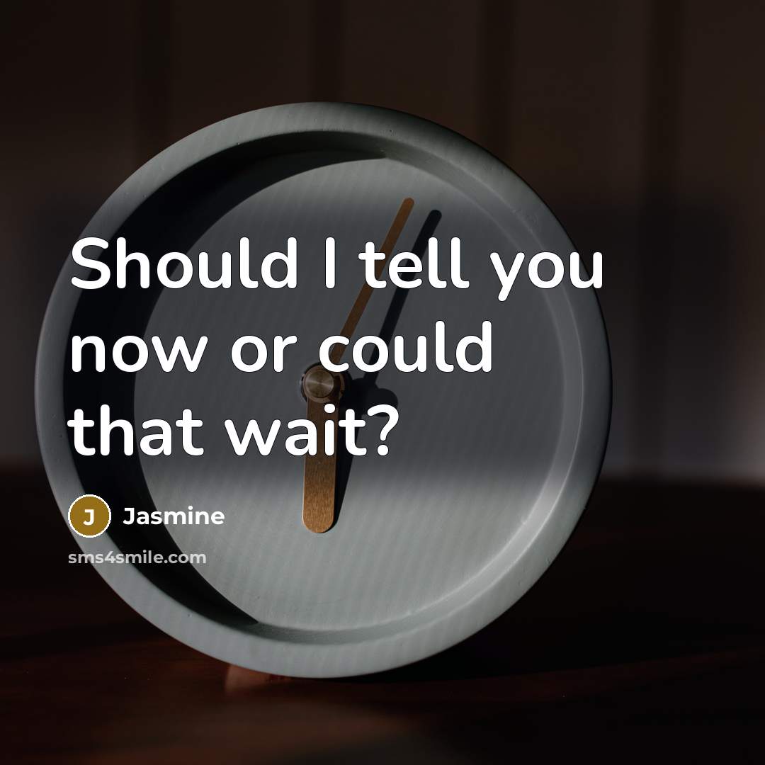 “Should I tell you now or could that wait?…” quote by Jasmine