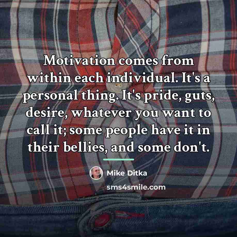 “Motivation comes from within each individual. It's a personal thing.…” quote by Mike Ditka