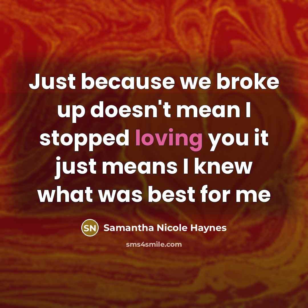 “Just because we broke up doesn't mean I stopped loving…” quote by Samantha Nicole Haynes