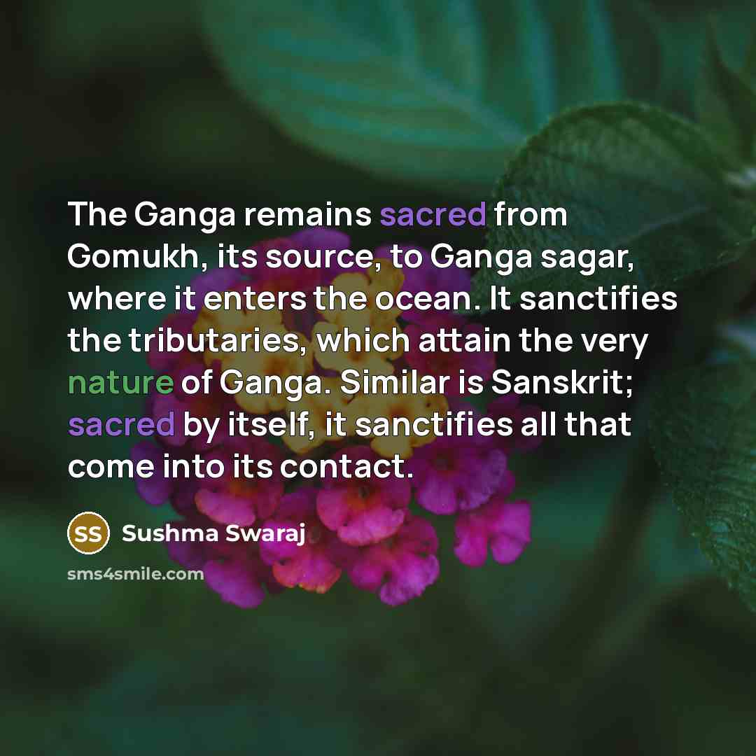“The Ganga remains sacred from Gomukh, its source, to Ganga…” quote by Sushma Swaraj