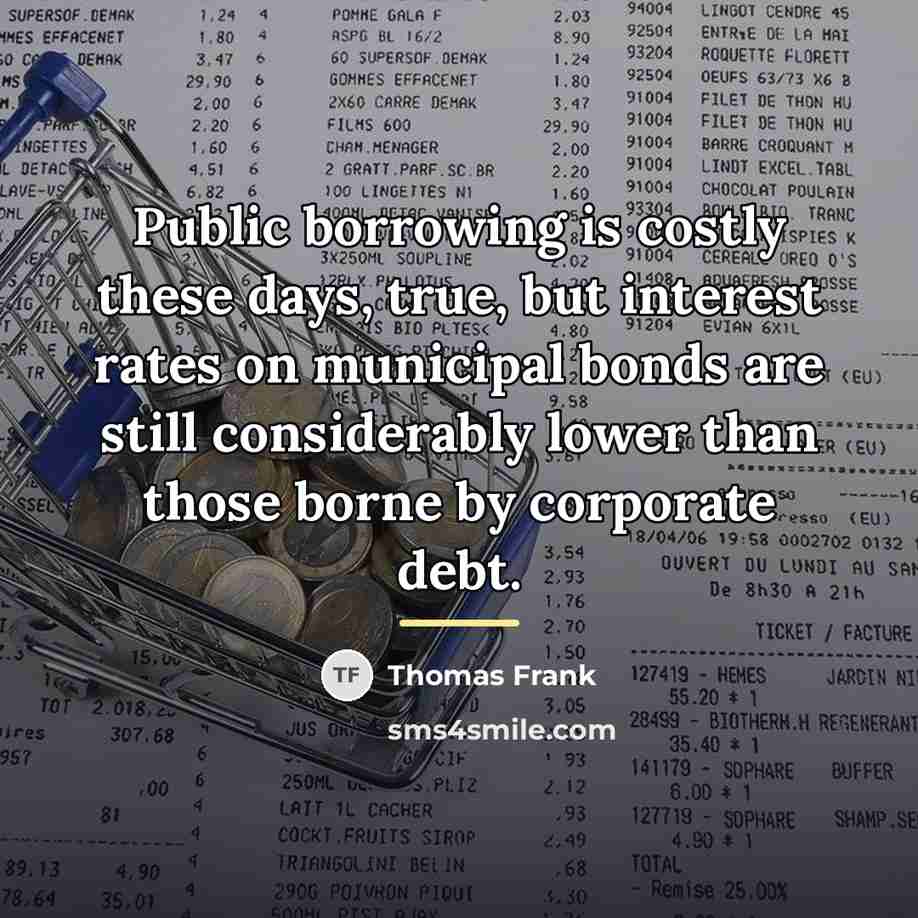 “Public borrowing is costly these days, true, but interest rates…” quote by Thomas Frank