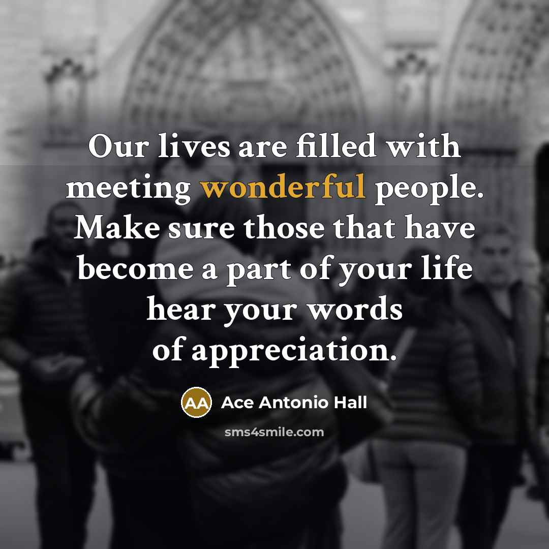 “Our lives are filled with meeting wonderful people. Make sure…” quote by Ace Antonio Hall