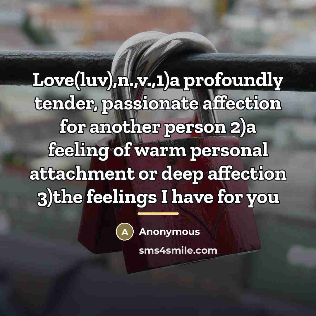 “Love(luv),n.,v.,1)a profoundly tender, passionate affection for another person 2)a feeling…” quote by Anonymous