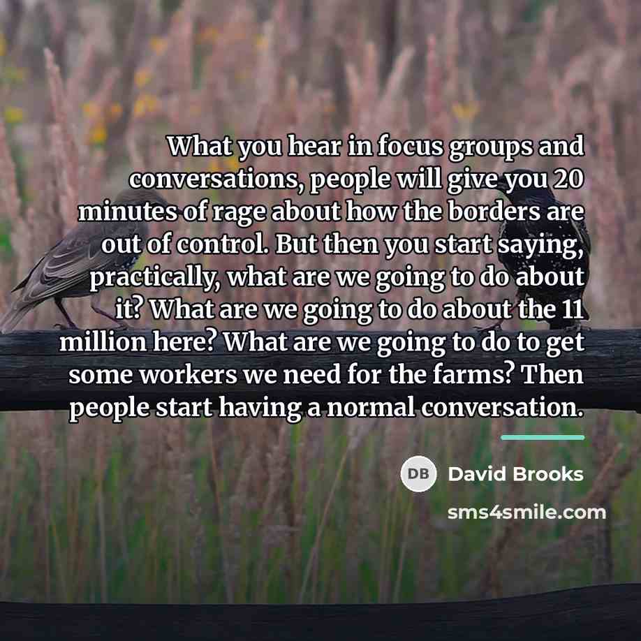 “What you hear in focus groups and conversations, people will…” quote by David Brooks