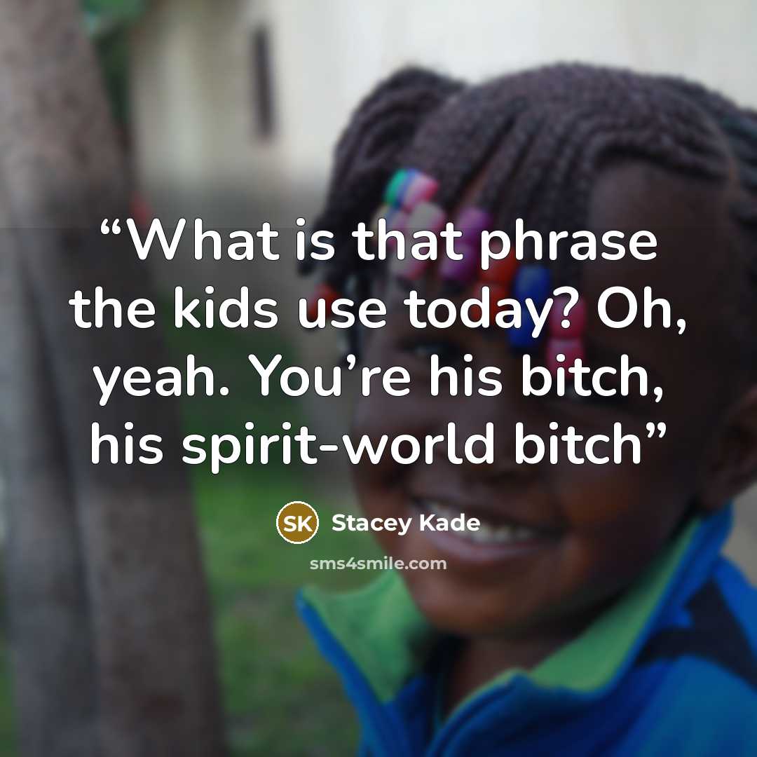 “What is that phrase the kids use today? Oh, yeah. You’re his bitch, his spirit-world bitch” quote by Stacey Kade