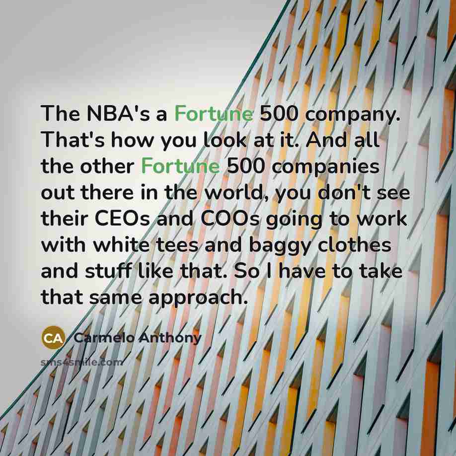 “The NBA's a Fortune 500 company. That's how you look…” quote by Carmelo Anthony