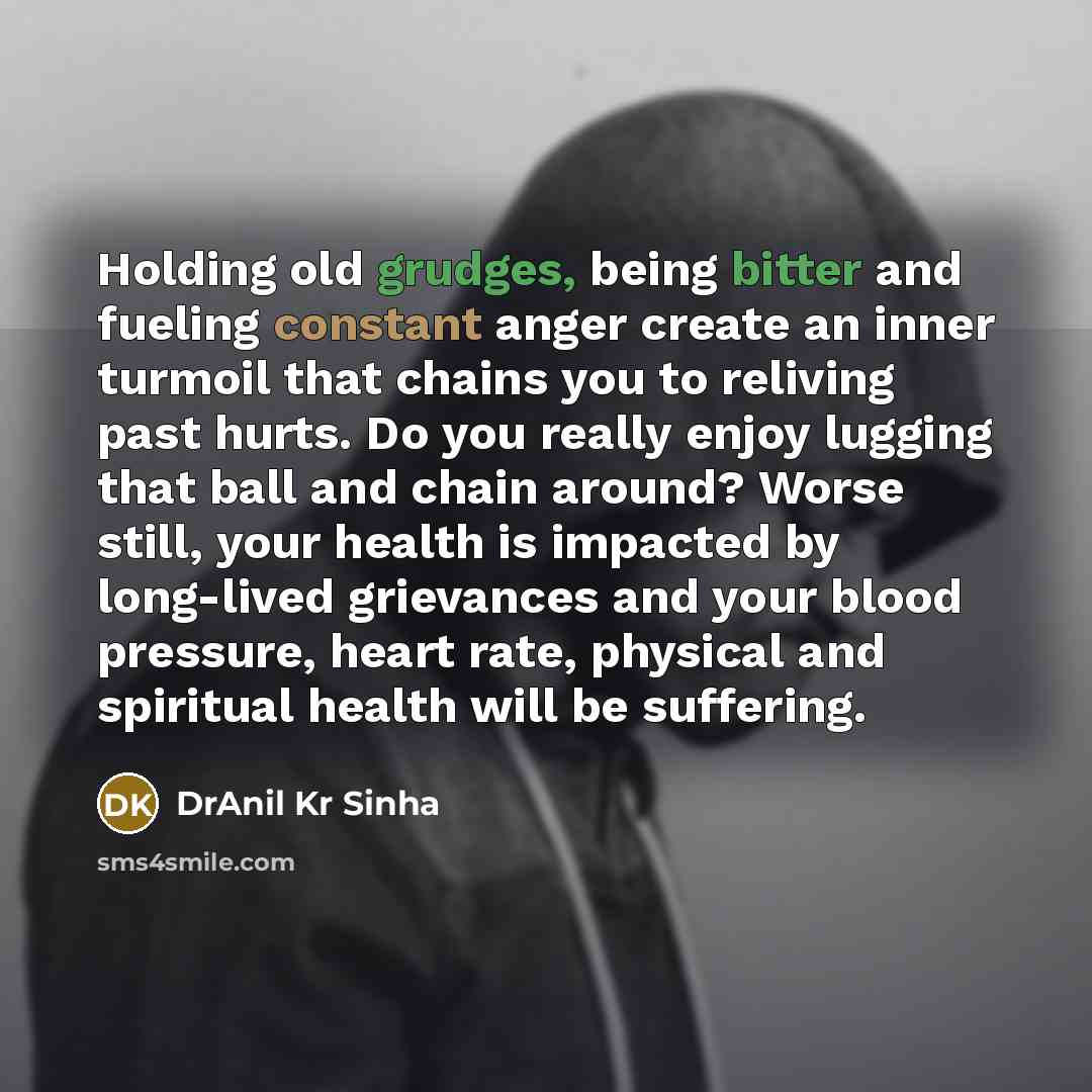 “Holding old grudges, being bitter and fueling constant anger create…” quote by DrAnil Kr Sinha