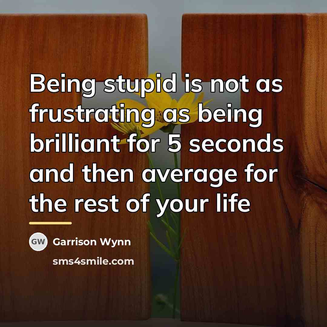 “Being stupid is not as frustrating as being brilliant for…” quote by Garrison Wynn