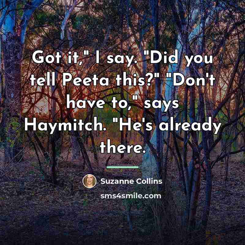 “Got it," I say. "Did you tell Peeta this?" "Don't…” quote by Suzanne Collins