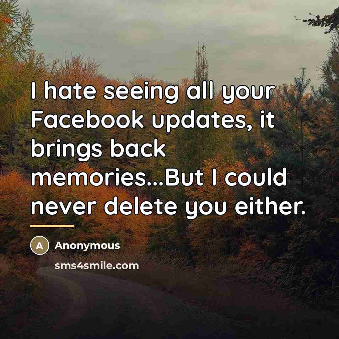 “I hate seeing all your Facebook updates, it brings back…” quote by Anonymous
