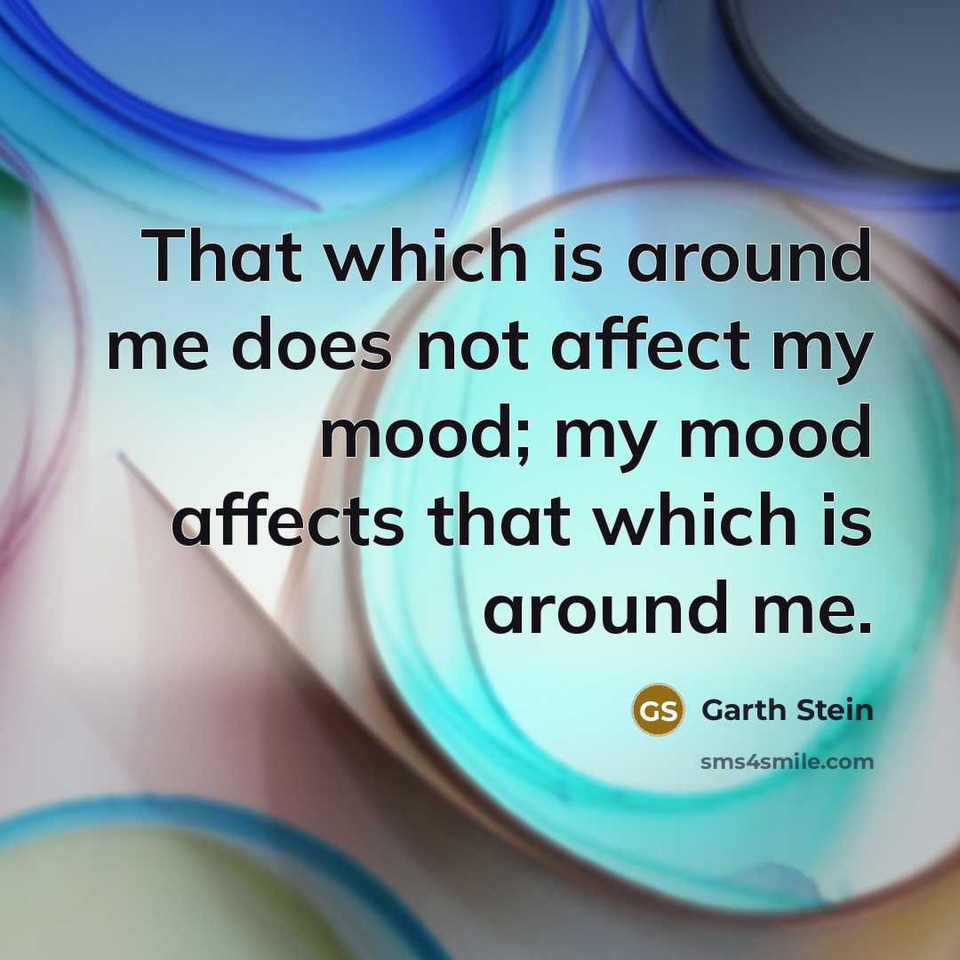 “That which is around me does not affect my mood; my mood affects that which is around me.” quote by Garth Stein