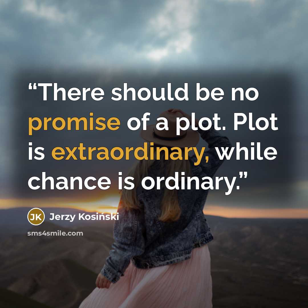 “There should be no promise of a plot. Plot is extraordinary, while chance is ordinary.” quote by Jerzy Kosiński