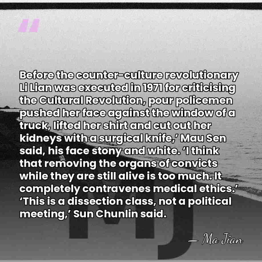 Before the counter-culture revolutionary Li Lian was executed in 1971 for criticising&hellip; - Ma Jian