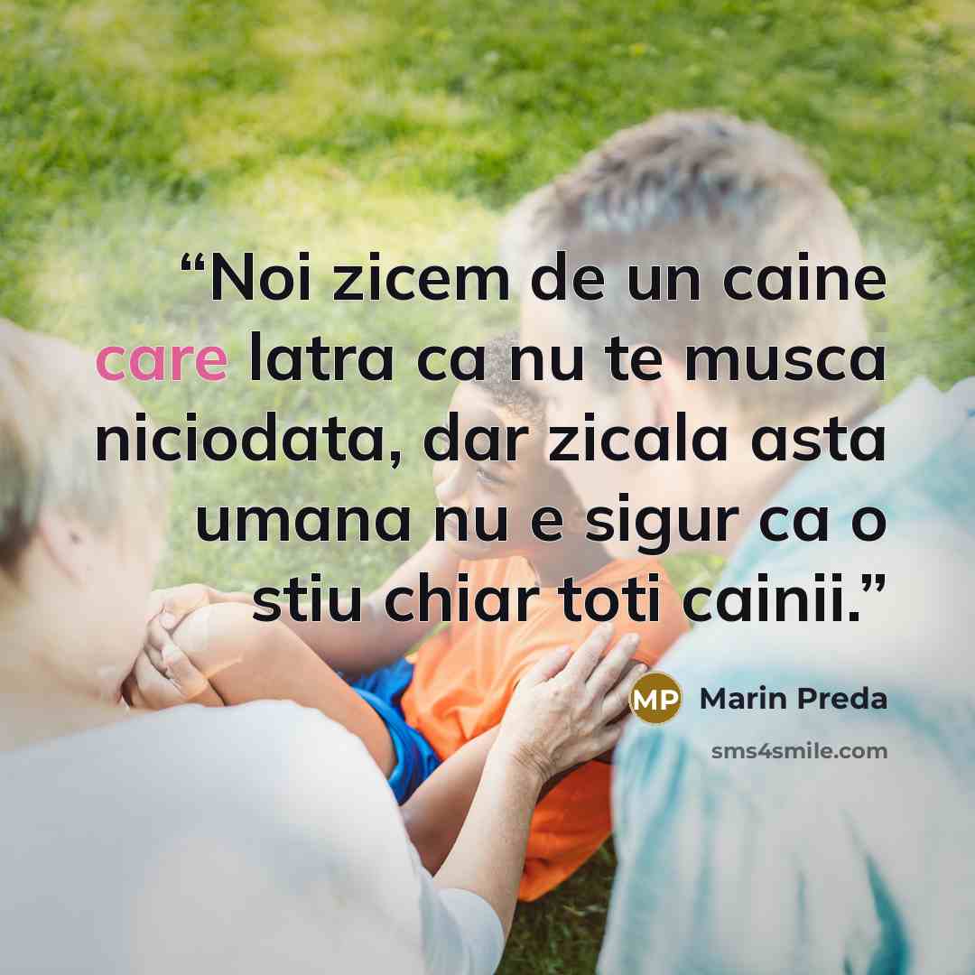 “Noi zicem de un caine care latra ca nu te musca niciodata, dar zicala asta umana nu e sigur ca o stiu chiar toti cainii.” quote by Marin Preda