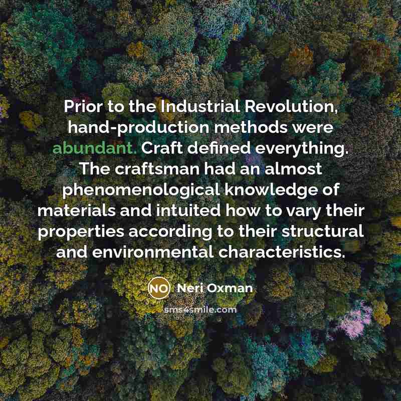 “Prior to the Industrial Revolution, hand-production methods were abundant. Craft…” quote by Neri Oxman