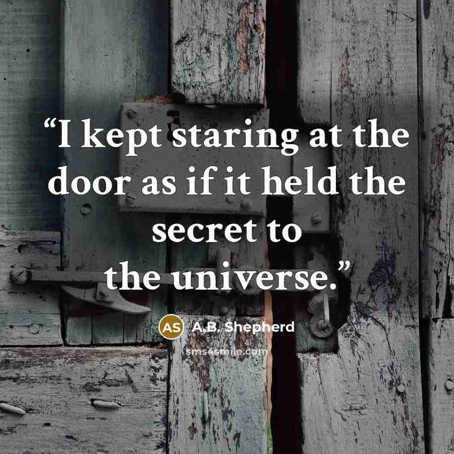 “I kept staring at the door as if it held the secret to the universe.” quote by A.B. Shepherd