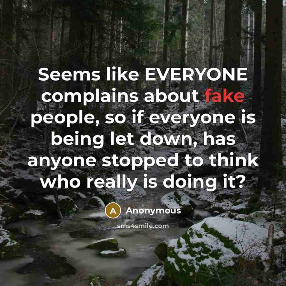 “Seems like EVERYONE complains about fake people, so if everyone…” quote by Anonymous