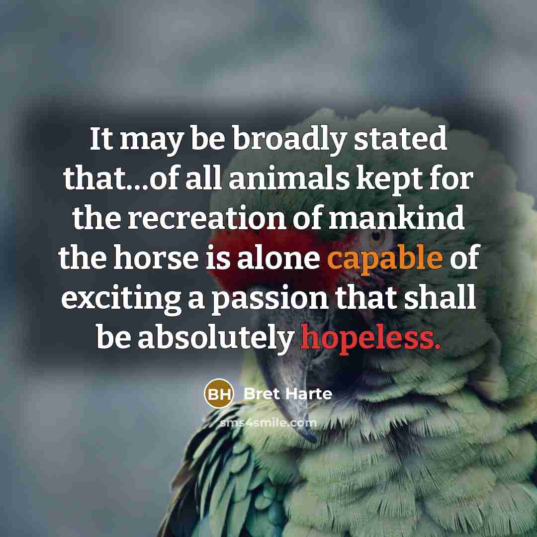 “It may be broadly stated that.....of all animals kept for…” quote by Bret Harte