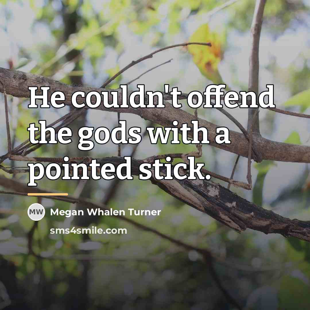 “He couldn't offend the gods with a pointed stick.…” quote by Megan Whalen Turner