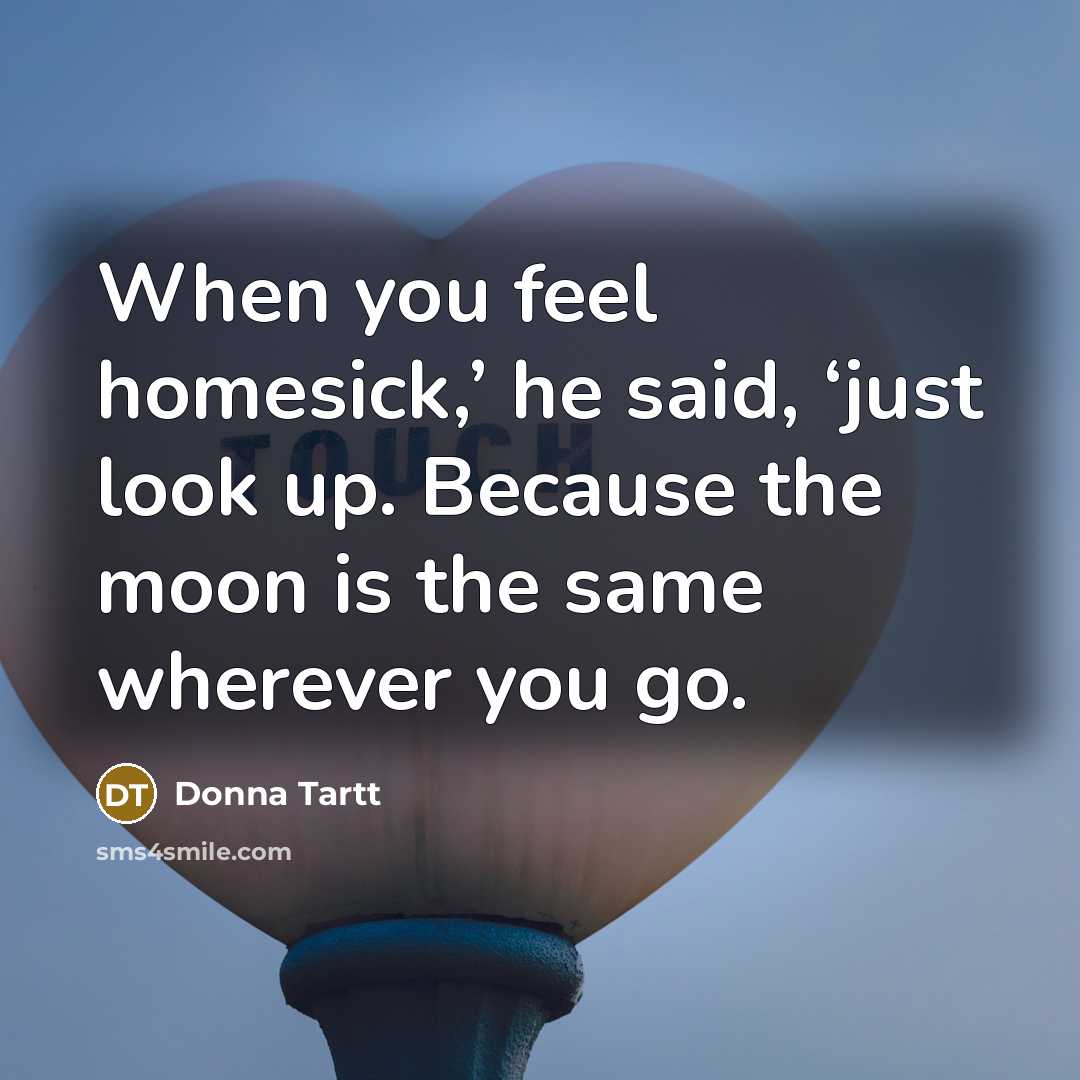 “When you feel homesick,’ he said, ‘just look up. Because…” quote by Donna Tartt