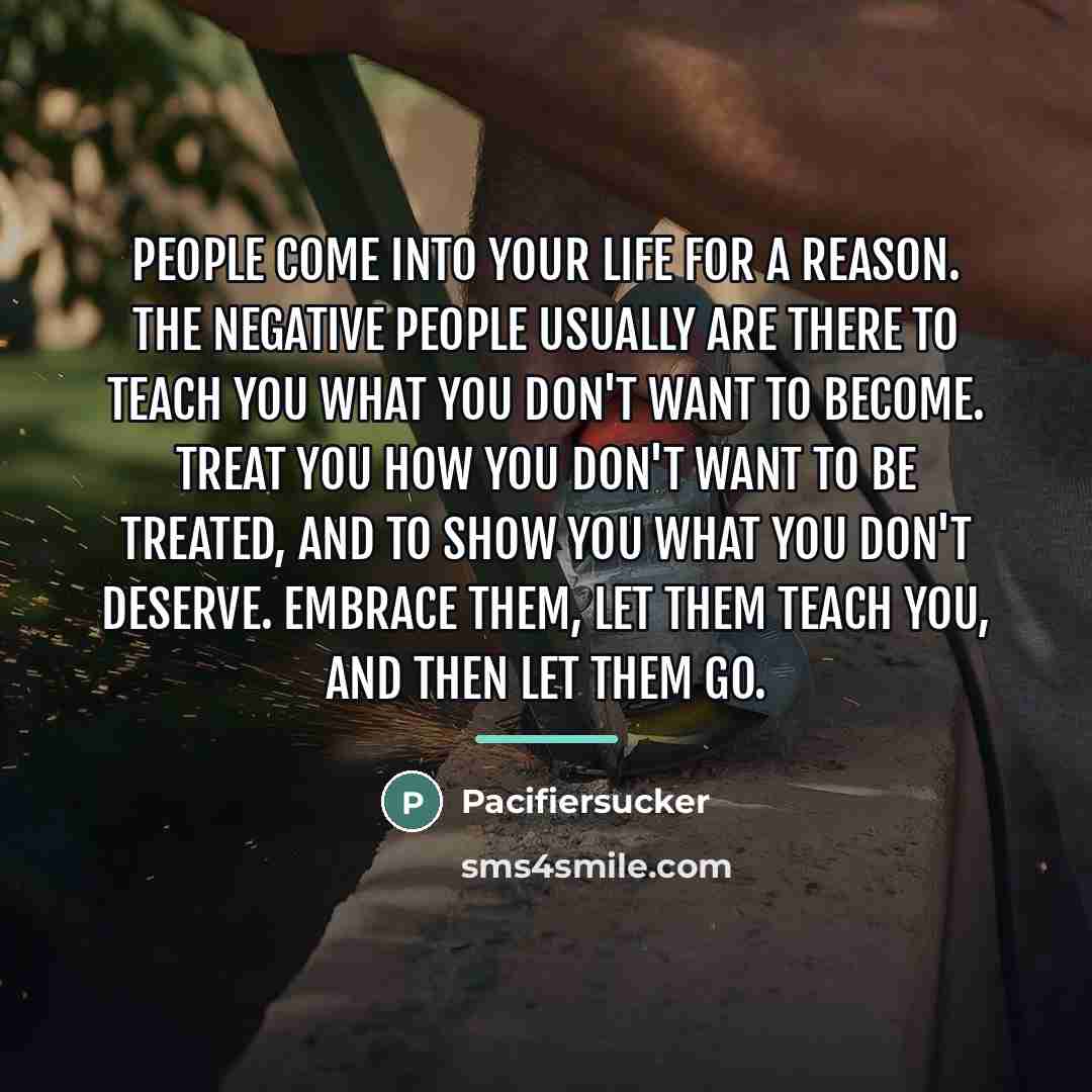 “People Come Into Your Life For A Reason. The Negative…” quote by Pacifiersucker