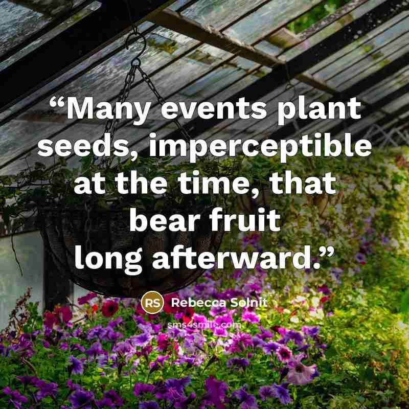 “Many events plant seeds, imperceptible at the time, that bear fruit long afterward.” quote by Rebecca Solnit