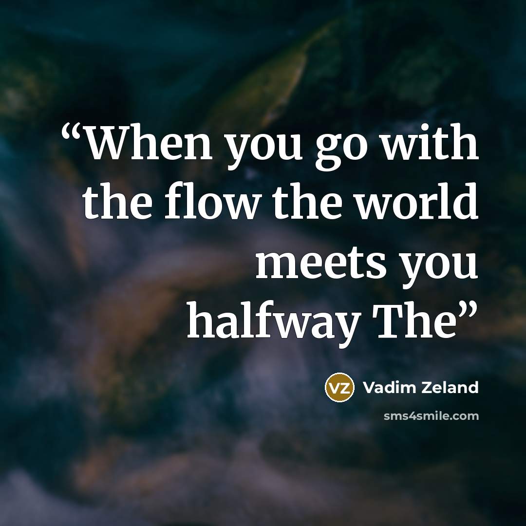 “When you go with the flow the world meets you halfway The” quote by Vadim Zeland