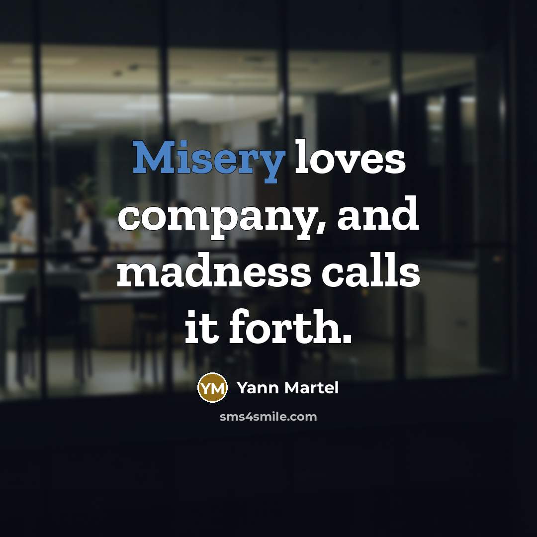 “Misery loves company, and madness calls it forth.…” quote by Yann Martel