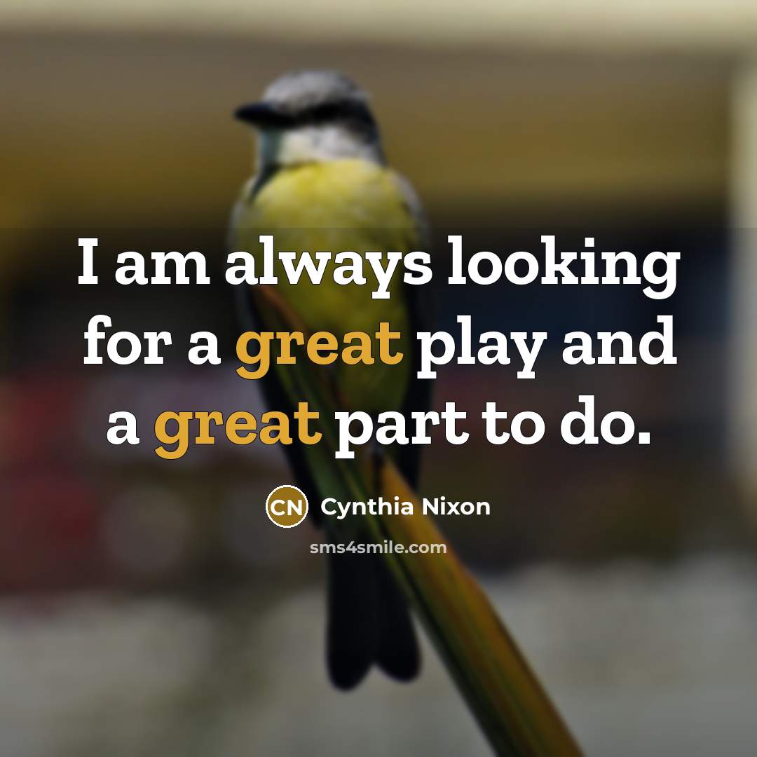 “I am always looking for a great play and a…” quote by Cynthia Nixon