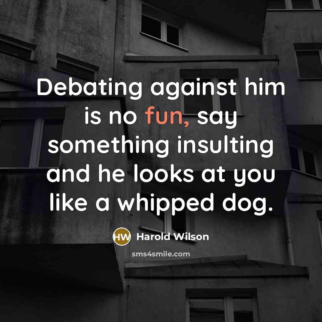 “Debating against him is no fun, say something insulting and…” quote by Harold Wilson