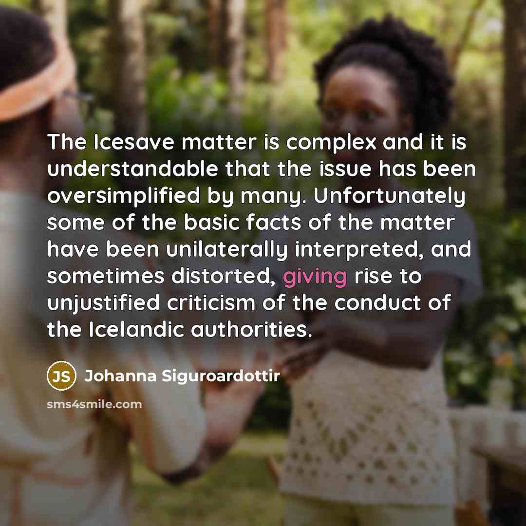 “The Icesave matter is complex and it is understandable that…” quote by Johanna Siguroardottir