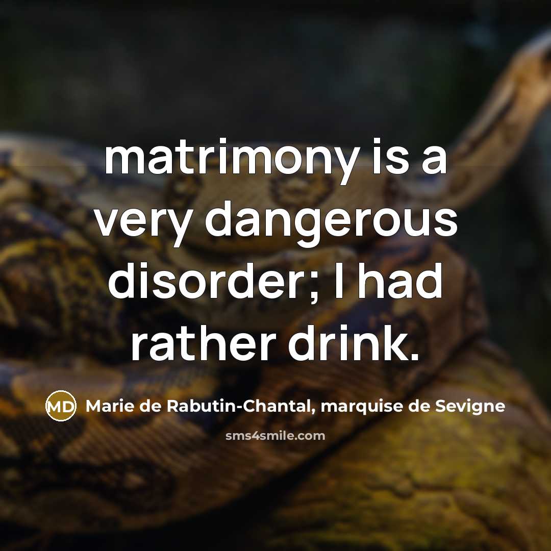 “matrimony is a very dangerous disorder; I had rather drink.…” quote by Marie de Rabutin-Chantal, marquise de Sevigne