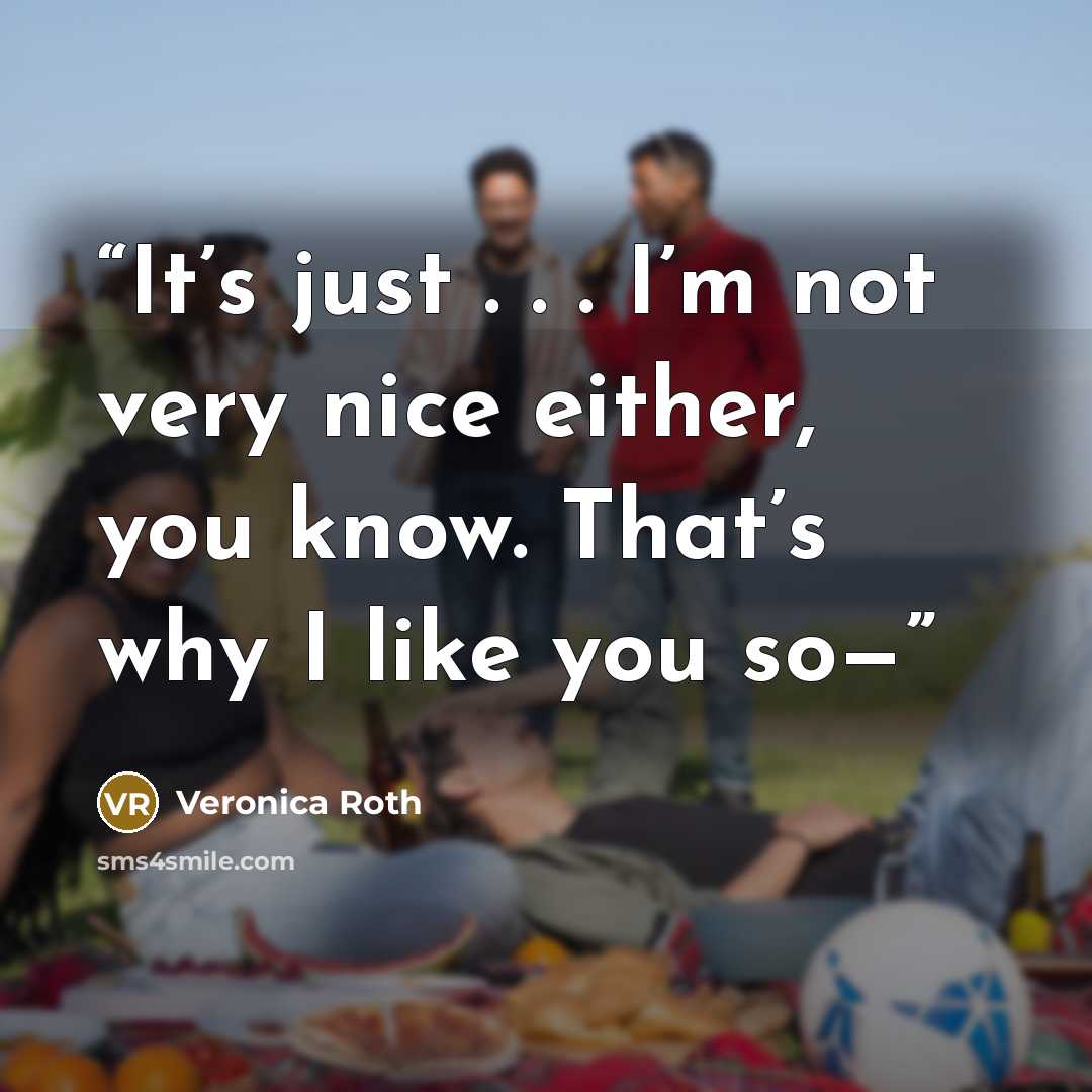 “It’s just . . . I’m not very nice either, you know. That’s why I like you so—” quote by Veronica Roth