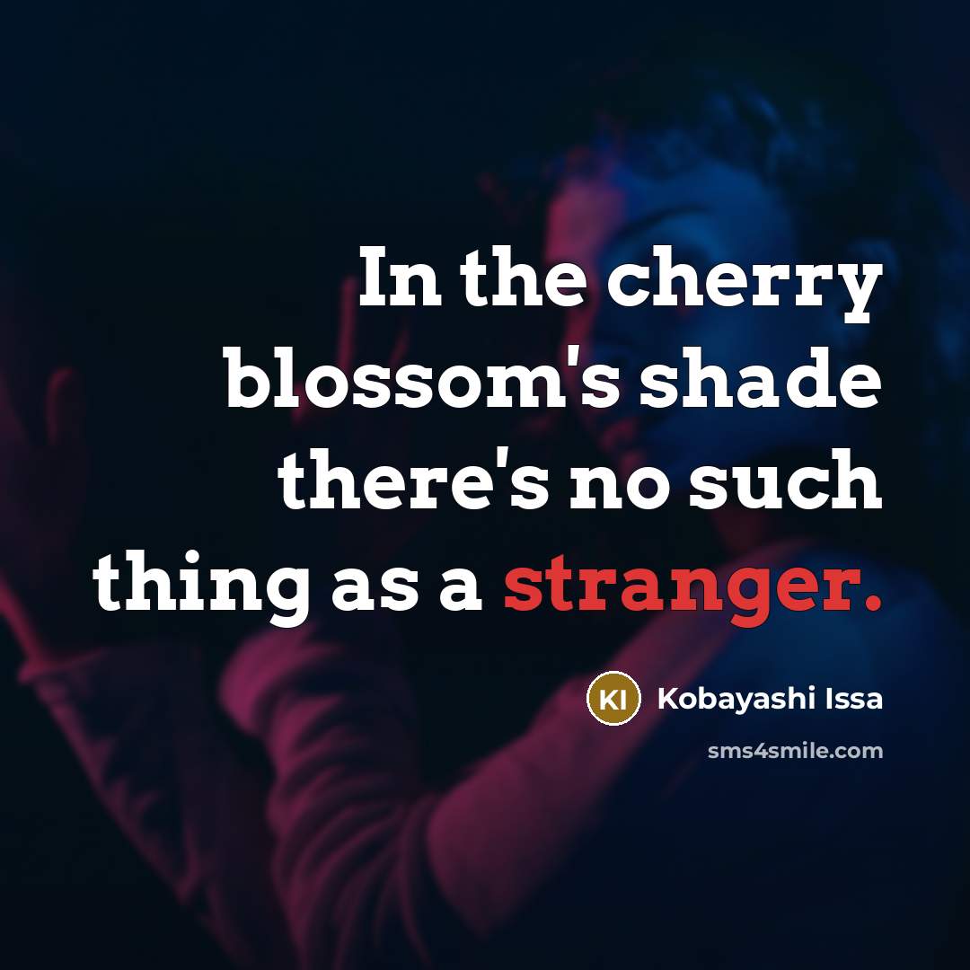 “In the cherry blossom's shade there's no such thing as a stranger.” quote by Kobayashi Issa