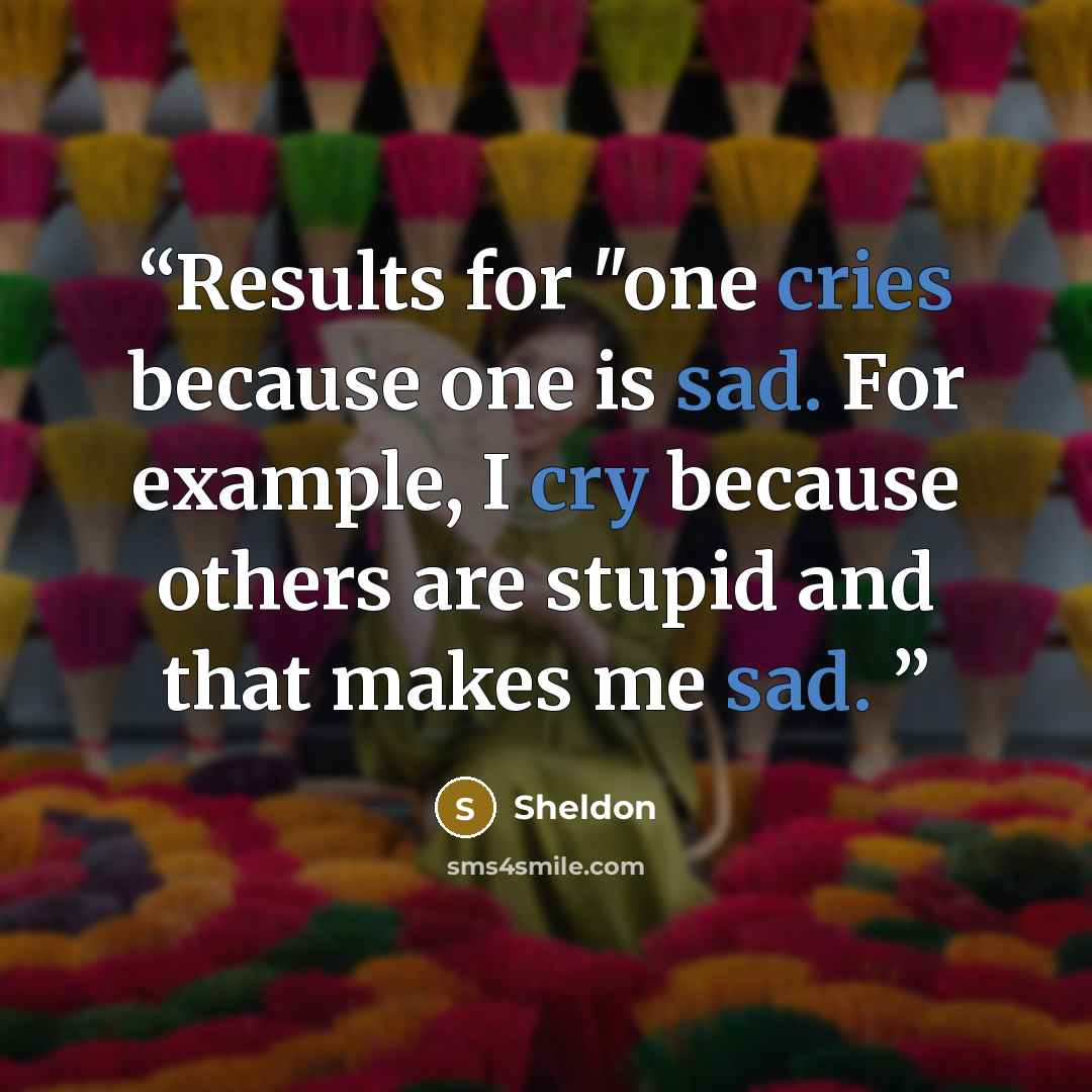 “Results for "one cries because one is sad. For example, I cry because others are stupid and that makes me sad.” quote by Sheldon
